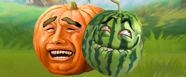 Angry farmer pumpkin and watermelon
